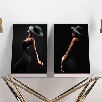 Elegantná Žena Siluetu Čierne Plátno, Maľovanie Dievča Tanec Stenu Decor Art Plagáty a Tlačí Na Obývacia Izba Módne Domova