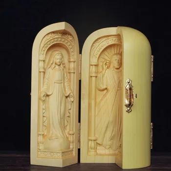 Katolícka pamiatky tri otvorené boxy remesiel ozdoby Ježiš Madonna Joseph Christian darčeky krušpán rezbárstvo ozdoby