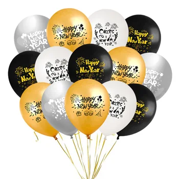 Latexový Balón na Nový Rok, Šťastný Nový Rok, Čiernej a Zlatej, Hurá do Nového Roka, 12PCs