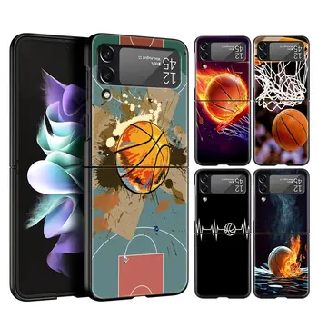 Pre Samsung Galaxy Z Flip 3 4 5 G Pevný Čierny Skladanie PC Phone Prípade, Basketbalový Kôš Číslo Luxus Pre Samsung Z Flip3 Zadný Kryt