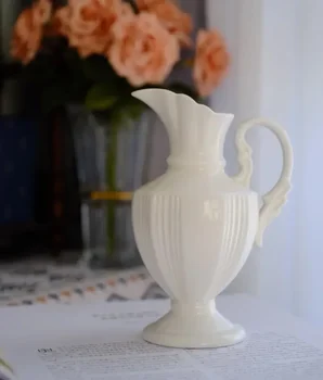 Tvorivosť Vidieckom Štýle Ploche Váza Vintage White Kanvica Váza Záhradné Zavlažovanie Keramická Kanvica Kvetinové Vázy Hrniec Domova Remeslá