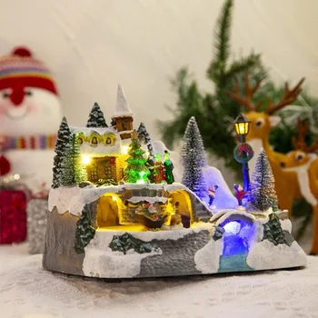 Vianočný Sneh Dom Figúrka s Hudbou Led Svetlo Živice Remeslá Umelecké Sochy pre Domáce Reštaurácia, Bar Stôl Dekorácie