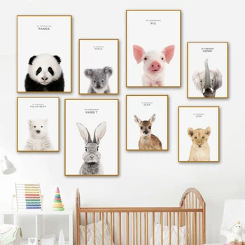 Škôlky Zvierat Wall Art Plátne Obrazy Roztomilá Panda Ošípaných Králik Slon Plagát Nordic Obrázky pre Interiér detská Izba Domova
