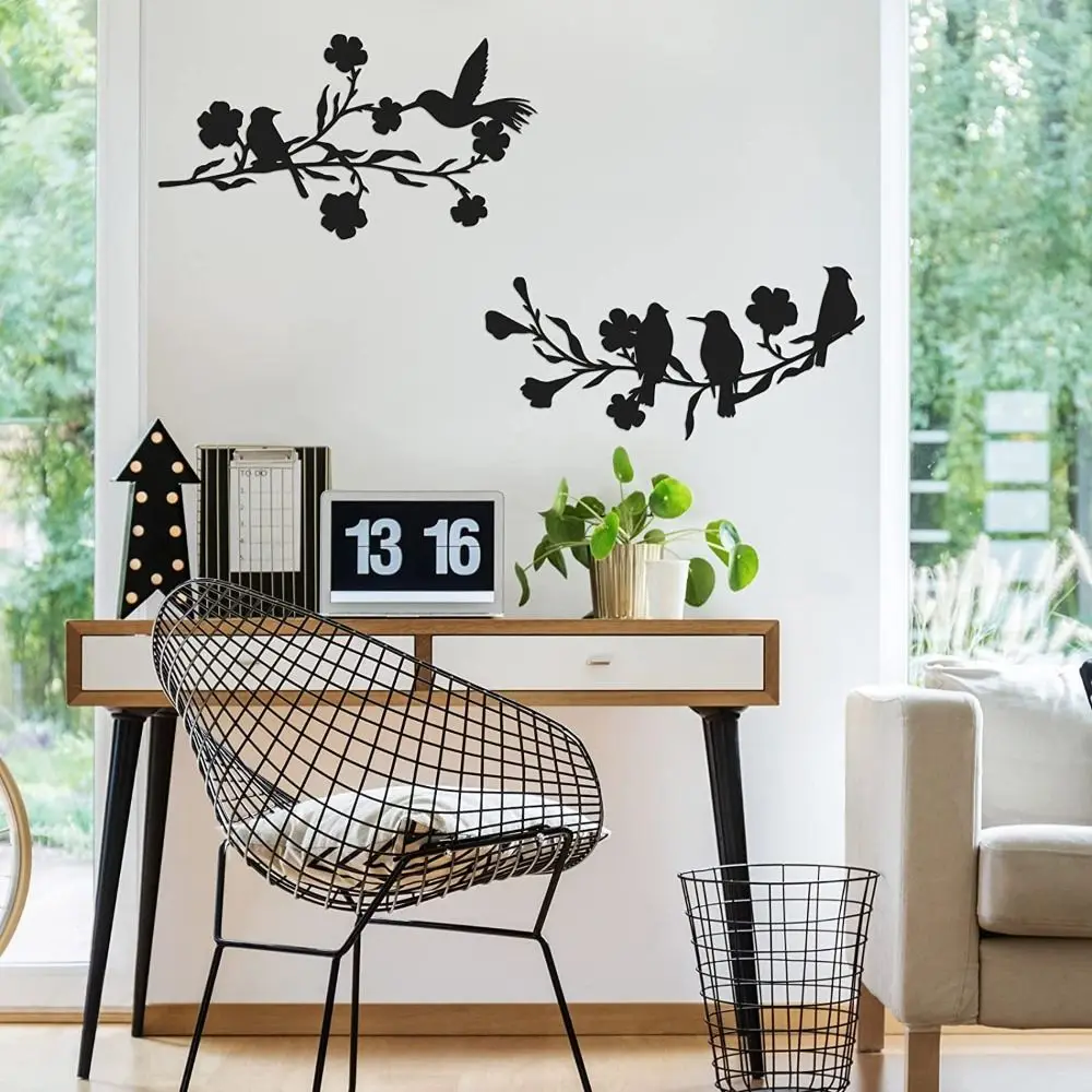 2ks/Set Železa Plavidlá Kovové Vták Siluetu Jednoduché Wall Art Moderne Pobočky Vták Socha Jednoduchá Inštalácia Pobočky Vtáčie Záhrady