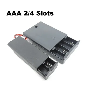 2 4 Slot AAA Batérie Držiak Prípade Box 2xAAA 4XAAA s Vedie s ON/OFF Spínač Kryt Štandardné Batérie Kontajner e1