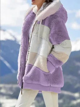 2023 Jeseň a v Zime Teplý Plyšové Paneli Vrecko na Zips s Kapucňou Voľné Kabát Ženy Bunda