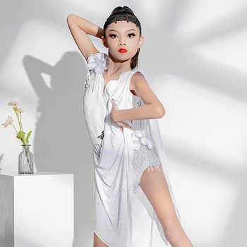 2023 Nové latinské Tanečné Šaty Pre Dievčatá Vysoký Stupeň Diamant Biely Oblek Rumba, Chacha Tango latinskej Tanečnej Súťaže Oblečenie DN16143