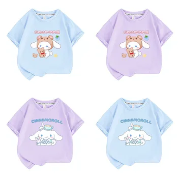 2024 Lete Miniso Deti Oblečenie Roztomilé Anime Cinnamoroll Kuromi detské Bavlnené Krátke Sleeve T-Košele, Topy Chlapci Dievčatá Mikina