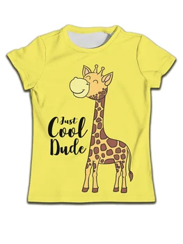 2024 Nové Kreslené Dieťa Dievča Oblečenie T Shirt Dieťa Roztomilý Žirafa Tlač Detí Top Bežné T-shirt Deti Žlté Oblečenie Letné Tee