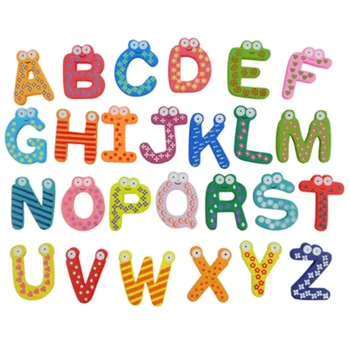 26pcs/set anglickej abecedy Chladnička Magnety na Chladničku Obrázok Stick Drevené Vzdelávacie Deti Hračky pre Deti