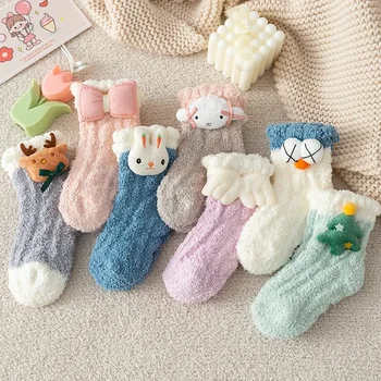 3 Páry Baby Ponožky Coral Velvet Jeseň a v Zime v Polovici teľa Detské Dievčenské Ponožky Pribrala a Velvet Poschodí Baby Veci Detí