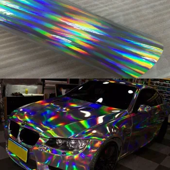 60 cm*18 m Strieborné Laser chrómovanie Vinyl Holografické Auto Car Wrap Fólia Rainbow karosérie Dekorácie Chrome Nálepka List Odtlačkový