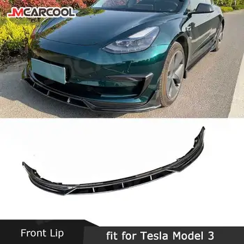 ABS Karbónový Vzhľad Predného Nárazníka Bradou Pery Spojler BodyKit pre Tesla Model 3 3ks/set Lesklá Čierna