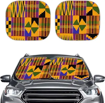 Africké Etnických Abstraktné Umenie Žltá 2ks Auto slnečník pre čelné Sklo UV žiareniu Slnka a Tepla Okien Clonu Ochranný Kryt, SUV, nákladné auto