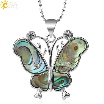 CSJA Nový Zéland Motýľ, Prívesky, Prírodné Paua Abalone Shell Prívesok Náhrdelník Klenot Kameň Drahokamu Perličiek Ženy Muži Šperky E337