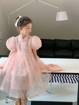 Dievča Šaty Dievča Cheongsam Letné Šaty Princezná plesové Šaty, Brithday Šaty kórejský Štýl Strán, Pevná Šaty Deti Oblečenie