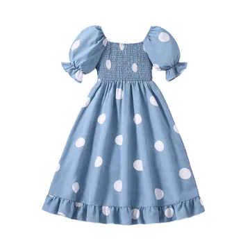 Dievčatá Šaty Dieťa 2024 Nové Letné Bluey Dot Tlače Krátky Rukáv Bežné Šaty pre Dievčatá Oblečenie Detí Princezná Dlhé Šaty 7-14Y