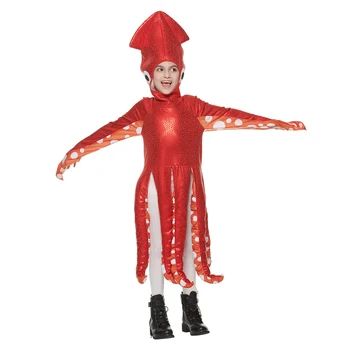 Dieťa Squid Halloween Kostým Maškarný Pre Deti Kapucňou Tunika Oblečenie Roztomilý Červený Octopus Dievčatá Chlapci Oblečenie