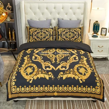Európsky Štýl Luxusné Čierne Zlato Barokový posteľná bielizeň Nastaviť Mäkké Útulný Deka obliečka na Vankúš 3ks Perinu Obliečky