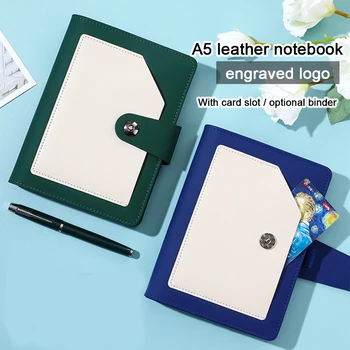 (Free Logo Rytie) Rozšírené Kožené A5/A6 Business Notebook, Študentský Diár S Prackou Dizajn, Loose-leaf poznámkový blok