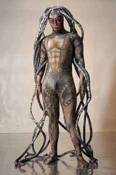 Halloween party prípade tlače cudzie had kostýmy Pohode mužov Medusa Siamské kombinézu Fáze show pódium model cosplay party oblek