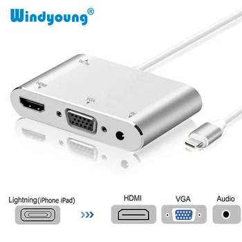 HDTV OTG Kábel Pre iPhone Lightning-VGA, 3,5 mm Audio Jack, Video kompatibilný s HDMI Adaptér Pre iPhone Rozširuje ROZBOČOVAČ Pre iPhone/iPad