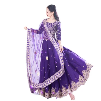 Indický Tradičné Oblečenie pre Ženy, Fialová Lehenga Choli Sukňu a Blúzku so Šatkou India Ľudové Tance Kostým India Šaty