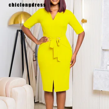 Jeseň Bežné Popruh Šaty Africkej Ženy Móda Office Dámy tvaru Polovičný Rukáv Čipky Slim Šaty Ženy