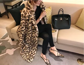 Klasické nové leopard tlač imitácia kožušiny kabát koleno dĺžke srsti žena kendou iny rovnaké Plyšové kabát