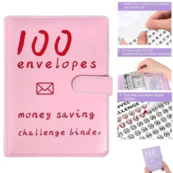 Kožené 100 Obálky Výzvou Binder Peniaze Organizátor Systém Loose-Leaf Vkladná Knižka Prenosné Úspory Výzvy Knihy Deti