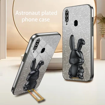 Lesk Bunny Stojan Podporu Módne Telefón puzdro pre Samsung A20S Ultra All-in-one Mäkký Ochranný Kryt