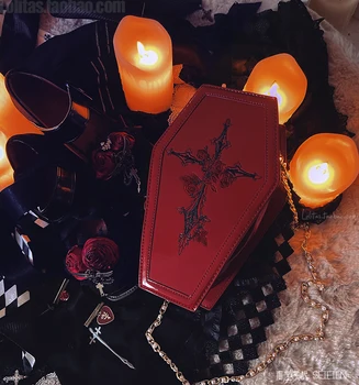 Lolita Maiden Kríž Červené Víno lakovanej Kože Messenger Taška Pearl Reťazca Rose Single-Taška cez rameno Janpanese Dievča Gotický Taška
