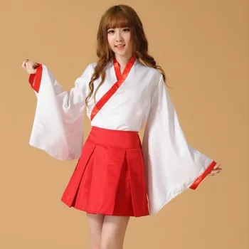 Lolita Maškarný Ženy Japonské Kimono Kostým Anime Slúžka Cosplay Biele A Červené Šaty Na Halloween Party Plnej Oblečenie