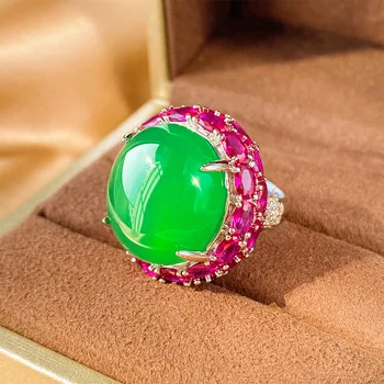 Meď Jade Kolo Krúžok Prírodné Zelené Chalcedony Achát Módne Kúzlo Šperky Vyrezávané Amulet Darčeky Pre Jej Ženy
