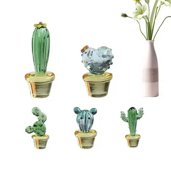 Miniatúrne Sklenené Kaktus Simulácia Rastliny, Dekorácie 5 ks Odolné Rozkošný Živý Realistický Detail Ručne Mini Fúkané Sklo