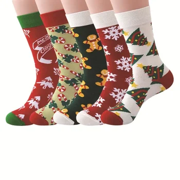 Mužov a Žien v Polovici trubice Vianočné Ponožky Snowflake Zelené Gule Malý Strom Vianočný Stromček Darček Bavlnené dámske Teplé Ponožky