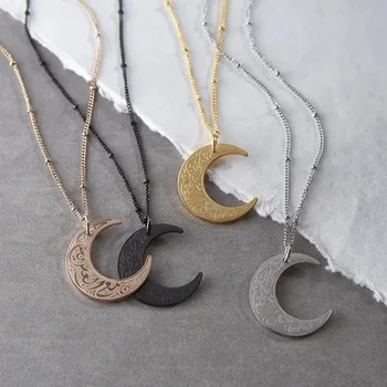 nové módne Islamskej Moslimských Mesiac Rune z Nerezovej Ocele s Príveskom, Náhrdelník pre Mužov a Ženy, Jednoduché Náboženské Šperky Darček