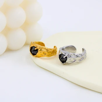 Nové Čierne Zirkón Krúžky 18 K Zlata Farba Geometrické Robustný Šperky pre Ženy Vysokej Kvality Vintage Svadba Nerezový Krúžok