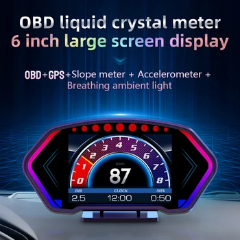 P3 GPS OBD Duálny Systém Auto Hud Svahu Gague 6 Palcový LCD Displej Univerzálny Head-Up Display OBD Merací Prístroj