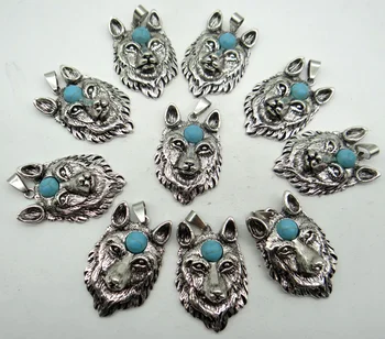 Prírodný Kameň Turquoises Kremeň Antiek Zilver Zinklegering Vlk hlavu Prívesok pre kutilov, takže náhrdelník Accessories5pcs