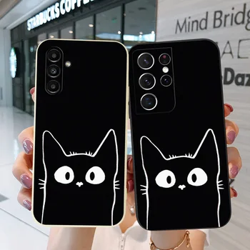 Puzdro Pre Samsung Galaxy F14 5G Poznámka: 20 10 plus ultra F13 Telefónu Zadný Kryt Mäkkého Silikónu, čierna mačka veľké oči