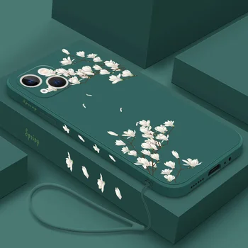 Romantické Kvety Silikónové puzdro Pre Apple iphone 14 13 12 11 Pro Max 7 8 Plus 14plus 13 X mini XR XS Max Kryt Telefónu s ozdobná šnúrka na uniforme