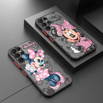 Ružová Minnie Mouse Pre Samsung Galaxy S22 S23 S21 S20 FE Ultra Plus s rezacím zariadením S10 Lite 5G Matné Priehľadné Telefón Prípade