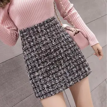 S-XL Tweed Sukne 2023 Ženy, Tweed Sukne Jar Jeseň Vysoký Štíhly Pás A-line Mini Sukne, Elegantné kórejský Biela Čierna Sukne