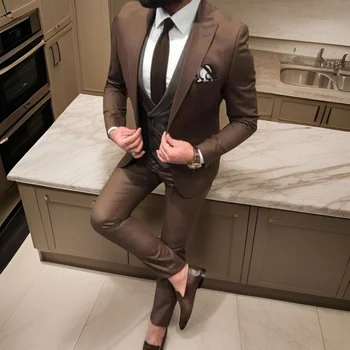 Svadobné Obleky pre Mužov taliansky Slim Fit Ženícha Tuxedos Americký Štýl Podnikania Groomsmen Bunda s Vesta Nohavice Módne 3 Ks
