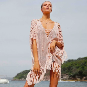 TEELYNN Hlboko V Krku Bikini zakryť Sexy Blúzka Bavlna Plavky, Plážové Oblečenie Žien 2022 Lete Boho Plaviek Tričko Mini Vestidos