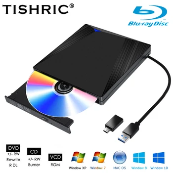 TISHRIC Blu Ray USB3.0 Externej Optickej Jednotky Napaľovačka diskov 3D Blu-ray Burner Čitateľ, Spisovateľ Slim BD, CD, DVD, Optické Bluray Pre Počítač