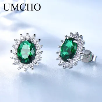 UMCHO Princezná Stud Náušnice Vytvorené Emerald Drahokam 925 Sterling Silver Zapojenie Svadobné Náušnice Pre Ženy, Jemné Šperky