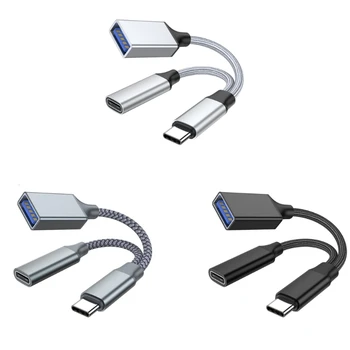 USB C OTG, 2 v 1, USB, C Splitter s PD10W Rýchle Nabíjanie Typ-C a USB Otg Žena Port Nylonové Opletenie Kábla