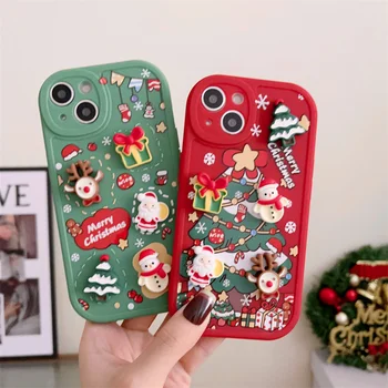 Vianoce v Štýle Santa Claus Elk Snehuliak Telefón puzdro Pre iPhone 14 13 12 11 Pro Max X XR XS Max 7 8Plus Roztomilý 3D animovaný Zadný Kryt